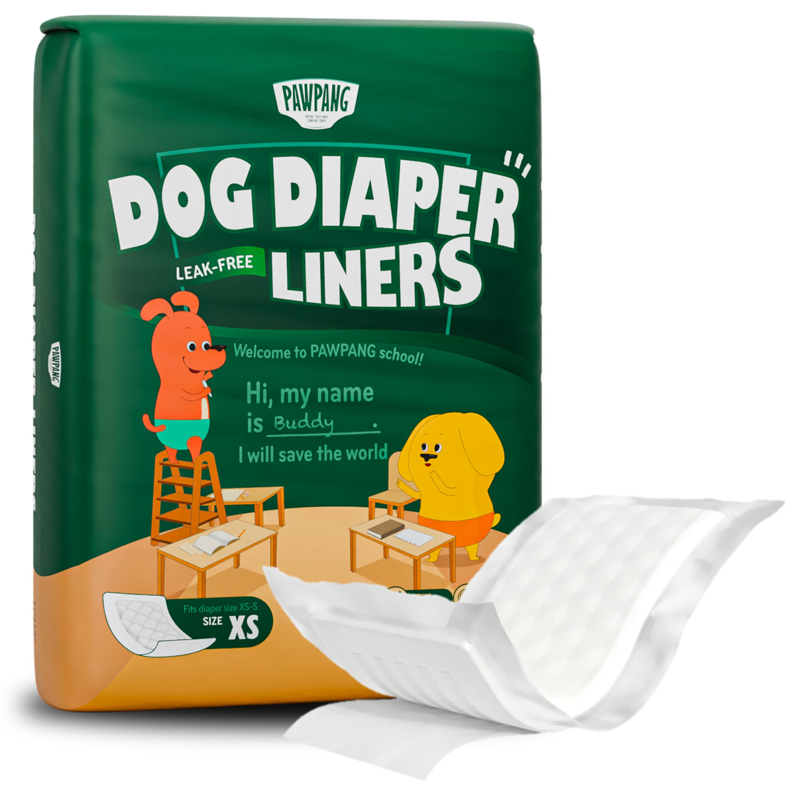Photo 1 of PAWPANG Disposable Dog Diaper Liners Booster Pads for Male & Female Dogs, 100ct, 4 Sizes Options, Doggie Diaper Inserts fit Most Types of Dog Diapers - Pet Belly Bands & Male Wraps (X-Small (100 ct))