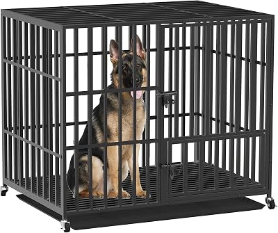 BingoPaw 42 Inch Heavy Duty Dog Crate on Wheels with 3 Doors, Square Tube