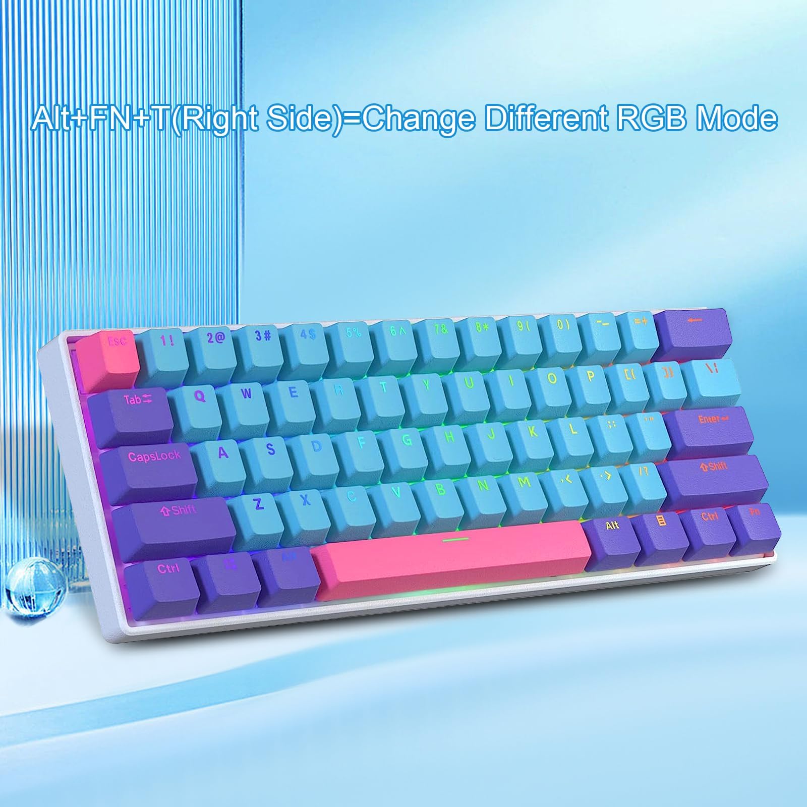 BOYI 60% Wired Mechanical Gaming Keyboard,61 Mini RGB Cherry MX Switch PBT Keycaps NKRO Programmable Type-C Hot Swappable Gaming Keyboard for Windows&Mac (Joker Color,Cherry MX Blue Switch)