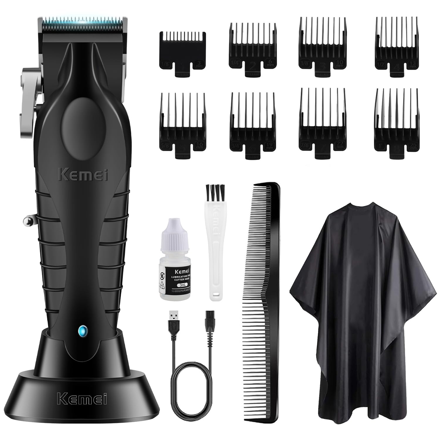 KEMEI 2296 Professional Hair Clippers for Men, Cordless Barber Clippers, Electric Clipper for Men Haircut, USB Rechargeable Up to 350 Min Usage with 8 Guide Combs