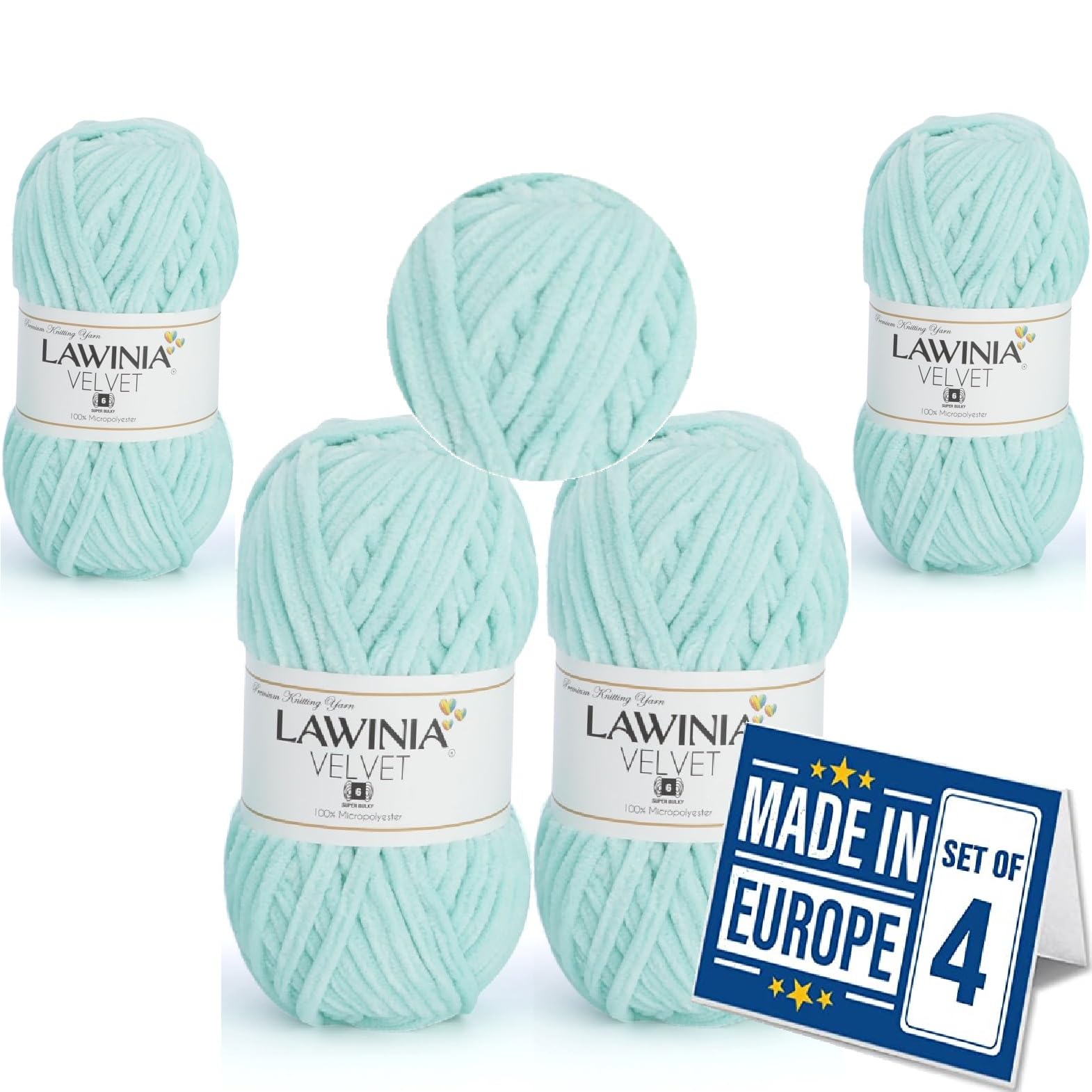 LAWINIA -Velvet Premium Soft Chenille Yarn Chunky, Velvet Yarn Crochet, Does NOT SHED, Plush Blanket Wool for Crochet, Thick Chunky Wool for Knitting, Pack of 4