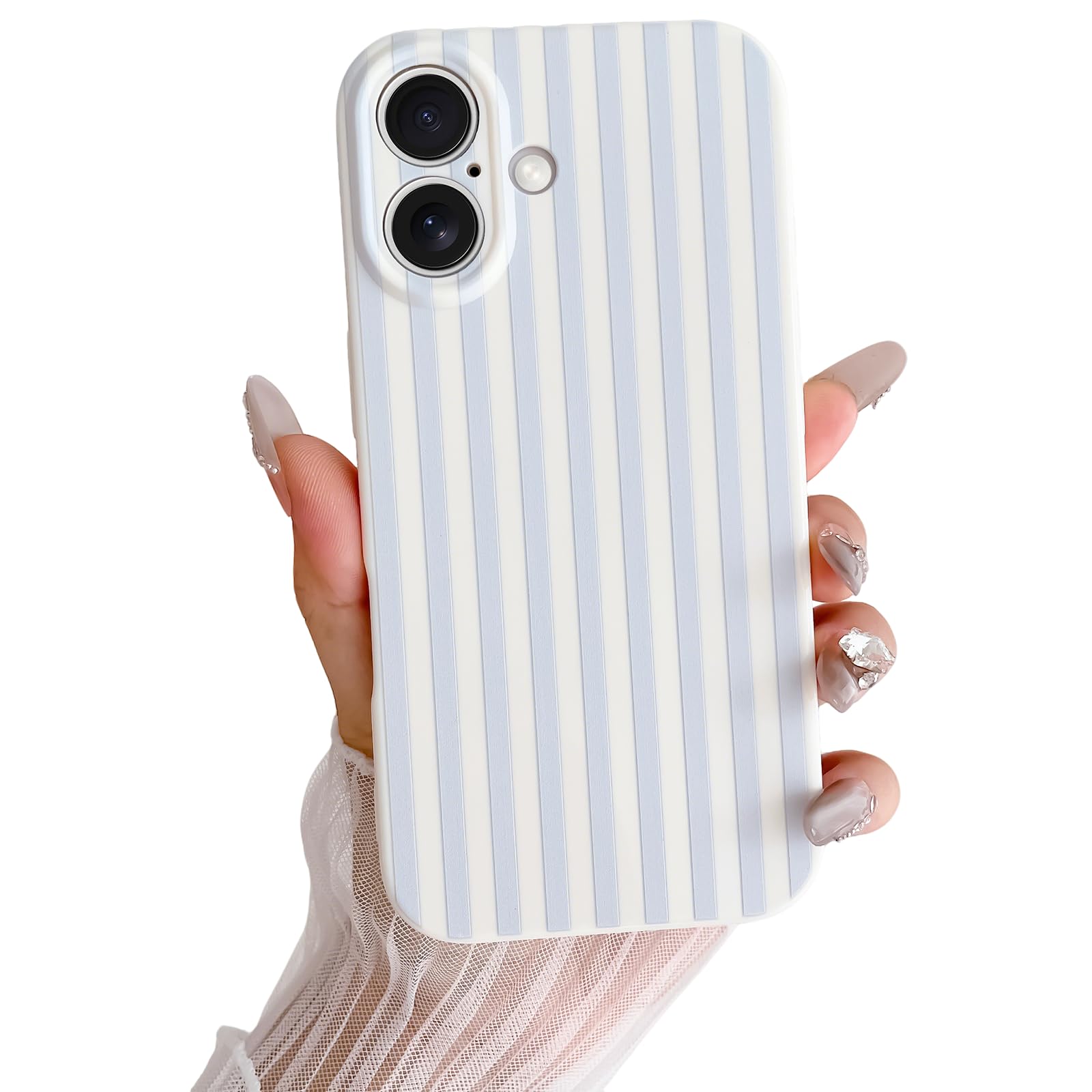 Skyseaco for iPhone 17 Case Cute Aesthetic Striped Phone Case for Women Girl Trendy Soft TPU Slim Shockproof Full Camera Protection Cover, Blue