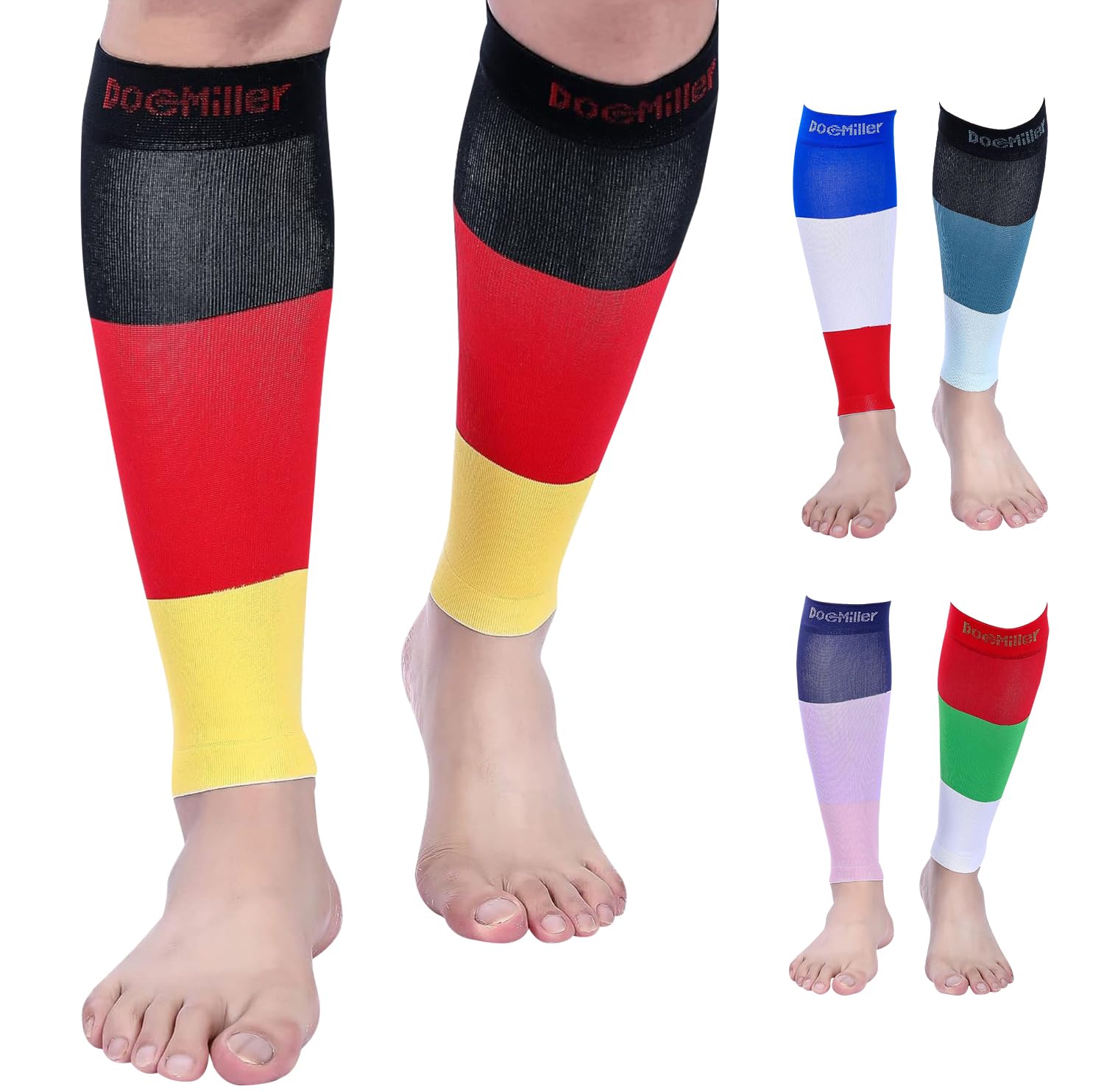 Doc Miller Calf Compression leg Sleeve For Men & Women | Best for Shin Splint Support and Running | 15-20mmHg (Small,1 Pair, BlackRedYellow)