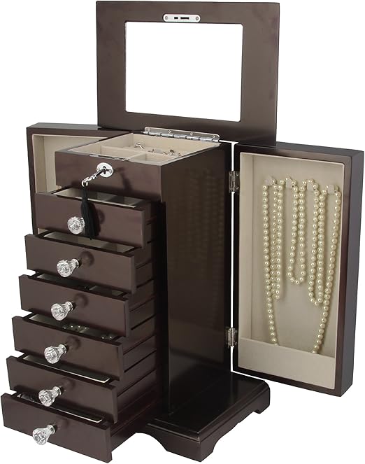 Amazon Com Kendal Wooden Jewelry Box Organizer Wood Armoire Cabinet Storage Box Locked With A Key Wjc7bk Home Kitchen