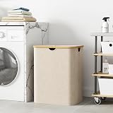 Lifewit 120L Laundry Basket with Lid Beige Bamboo Handles 2 Removable Bags view 2