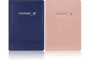 BAPHITY Passport Holder for 2, Passport Cover Wallet Case for Women Men, Ultra Slim Genuine Leather Passport Holder with RFID Blocking and Vaccine Card Slot (Blue-Pink)