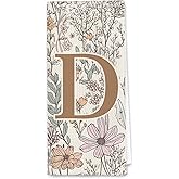 DSHFG Initial D Personalized Floral Kitchen Towels Dish Towel, Custom Hand Towels for Bathroom, Monogrammed Gifts for Women Mom, Boho Floral Decorative Kitchen Towels Tea Towel, 16x24 Inch