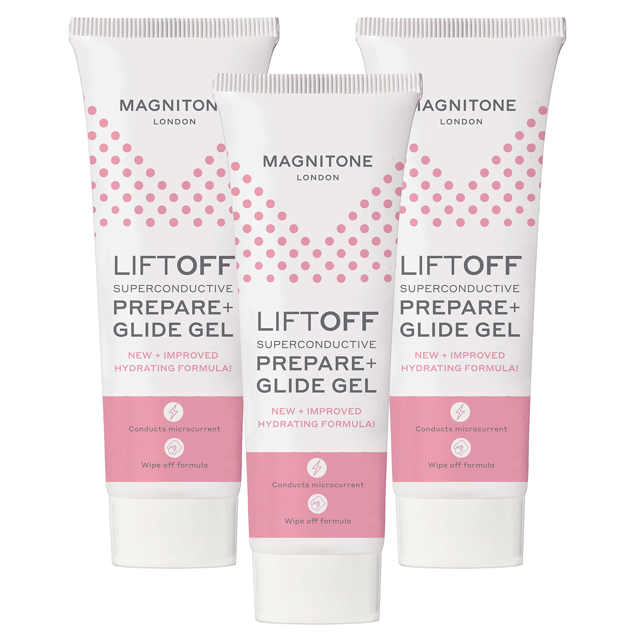 MAGNITONE LiftOff Superconductive Prepare + Glide Gel for EMS Microcurrent Facial Toning & RF Radiofrequency Devices, Hydrating Wipe Off Formula, Water-Based, Fragrance Free (Pack of 3)