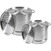 IMUSA Aluminum Steamer Dual Piece Set, 28Qt and 10Qt, Silver | Natural Interior with Polished Exterior, Removable Insert and Riveted Iron Chromed Handles with Aluminum Lids
