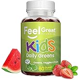 Feel Great Super Green Gummies for Kids | Fruit and Vegetable Gummies | Vegan Veggie Gummy Multivitamin for Kids | Veggie Fiber Supplement | 60 Count