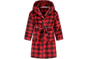 CJMJXPH Kids Toddler Boys Girls Fleece Robe Soft Hooded Bathrobe Pajamas Sleepwear 2-16 Years