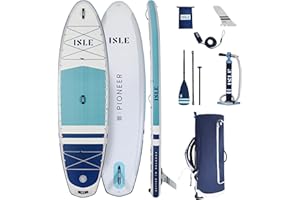 ISLE SURF AND SUP ISLE Pioneer Inflatable Stand Up Paddle Board, Incl. Coil Leash, Touring Fin, Travel Backpack, Hand Pump, Paddle - Beginner Friendly SUP - max. 285 lbs - 10’6’’ Inflatable Paddle Boards for Adults