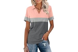 TICTICMISS Women's Polo Shirts Short Sleeve V Neck Summer Tops Business Casual Collared Shirts Loose Tees