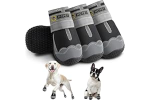 Hcpet Dog Shoes for Large Dogs, Waterproof Dog Booties for Small Medium Dogs, Anti-Slip Dog Boots & Paw Protectors for Hot Pavement Winter Snow Hiking with Reflective Straps Black Size 1