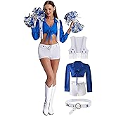 Maxim Party Supplies Blue Star Cheerleader Costume, Embroidered 4-Piece Set, Women's Outfit with Vest, Top, Shorts, Belt