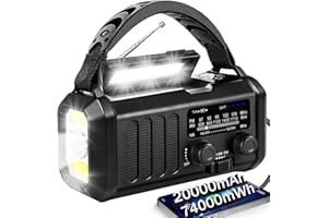 QAUYYW Hand Crank Emergency Radio,74000mWh Solar Powered Portable NOAA AM FM Weather Radio with 3 Mode Flashlight and Reading Light,Cell Phone Charger,Home and Emergency Distress Signal (Black)