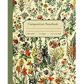 Vintage Composition Book Botanical: Boho Aesthetic Composition Notebook | Premium Vintage Notebook For Garden & Nature Lovers | Wide Lined