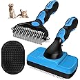 3PCS Dog Grooming Kit - Deshedding Brush, Slicker Brush, Bath Brush and Comb for Pet Supplies (Blue Black)