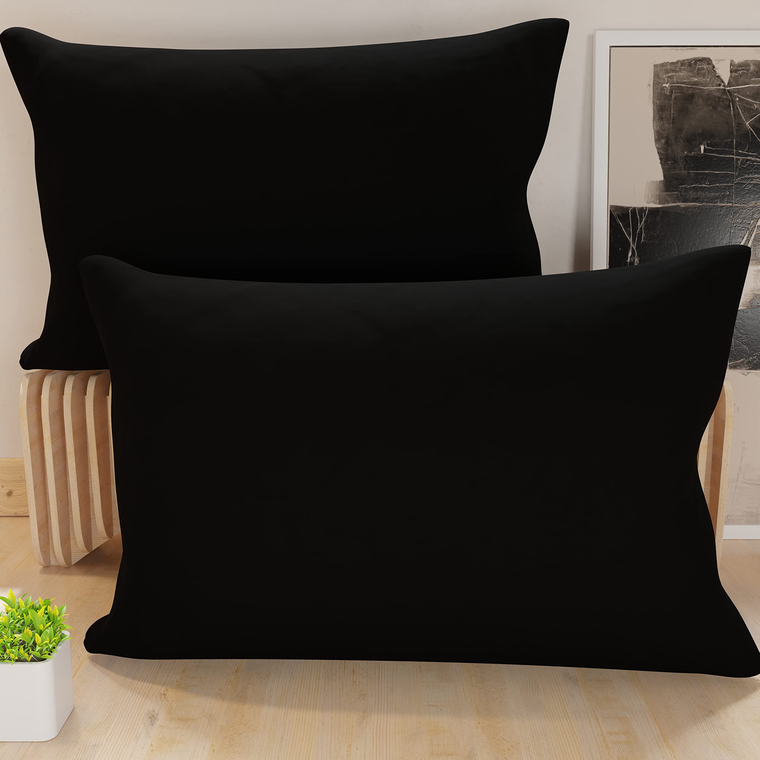 PETTI Artigiani Italiani - Pair of Microfiber Pillowcases 50x80 cm, Bedroom Cushions, Sofa, Set of 2 Cushion Covers, Solid Color Black Pillowcase, 100% Made in Italy