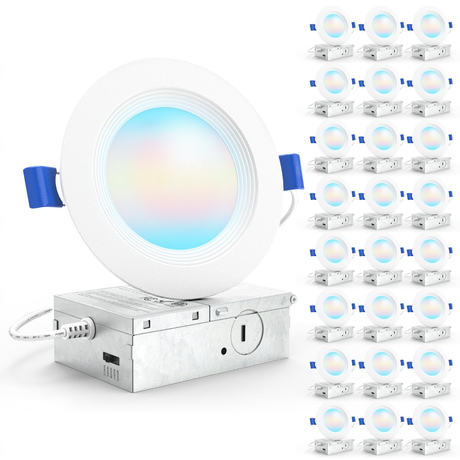 Photo 1 of Sunco 24 Pack 4 Inch LED Recessed Light, Ceiling Canless Recessed Lights, Baffle Trim, 850 LM, 10W, Selectable CCT 2700K/3000K/4000K/5000K/6000K, Dimmable with Junction Box