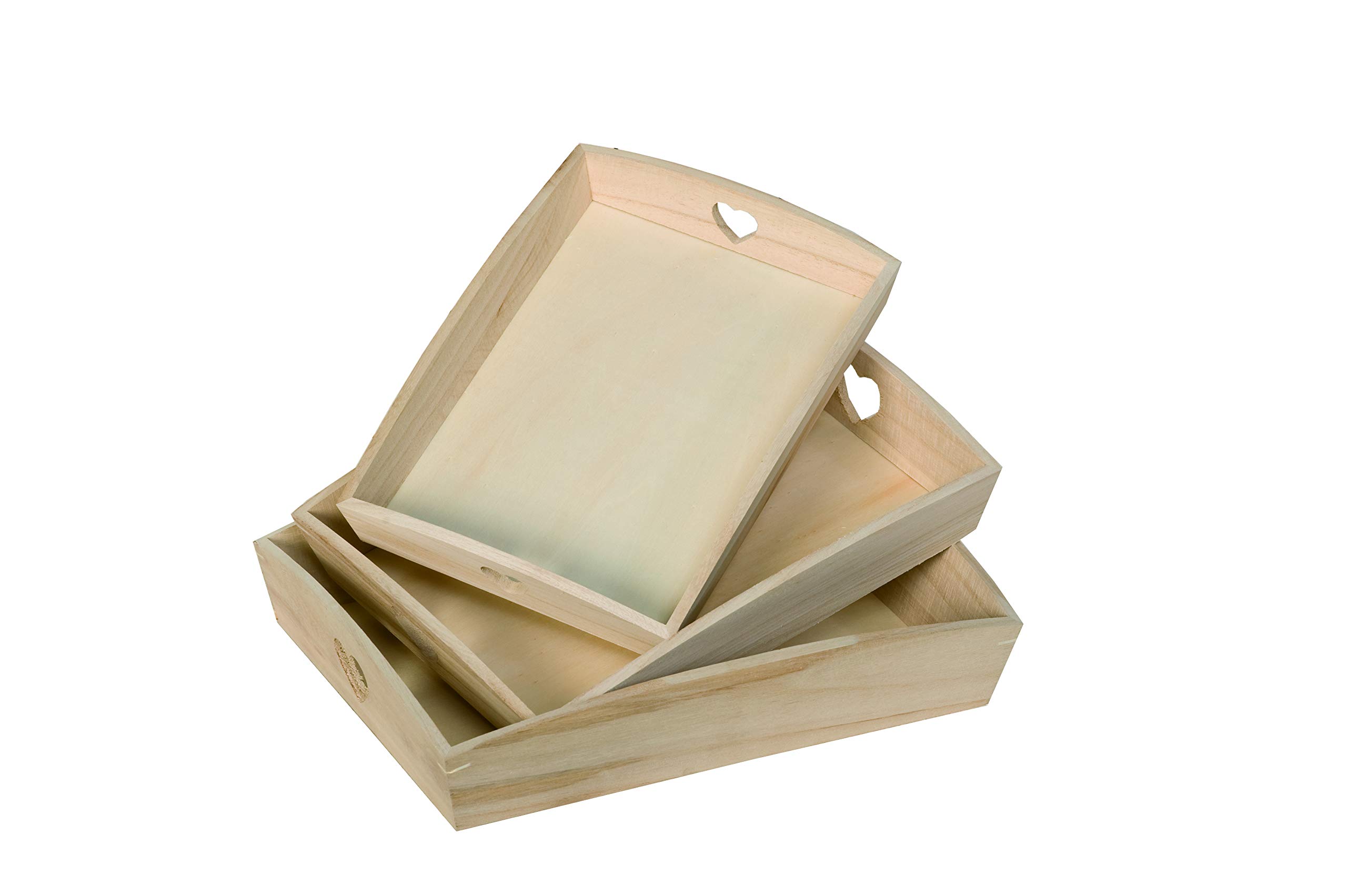 Artemio Set 3 Tray * Wooden Heart Decoration VIPBC, Beige