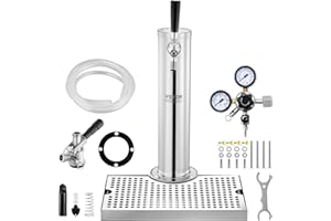 VEVOR Kegerator Tower Kit, Single Tap Beer Conversion Kit, Stainless Steel Keg Beer Tower Dispenser with Dual Gauge CGA320 Re