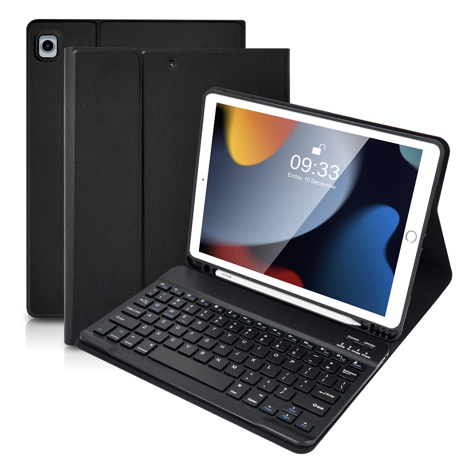 SOPPY Bluetooth Keyboard Case for iPad 7th/8th/9th Gen 10.2-inch, Air 3 & Pro 10.5-Inch, Detachable Wireless Keyboard with Pencil Slot, Slim Protective Cover, Auto Sleep/Wake, UK Layout, Black — image 1