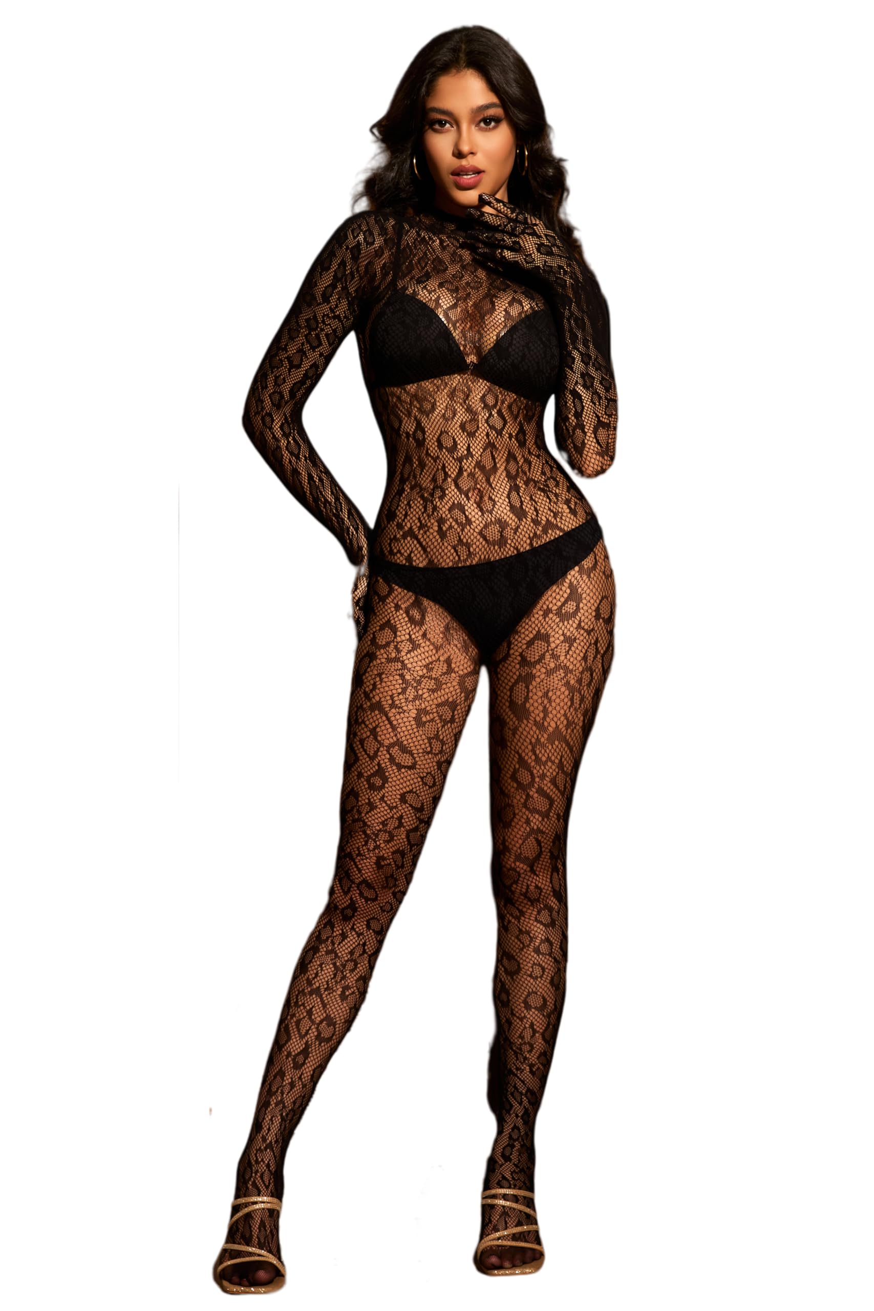 ELEGANT LAM Womens Fishnet Bodystockings One Piece Mesh Bodysuit Teddy Lingerie Crotchless Bodysuit For Women Underwear