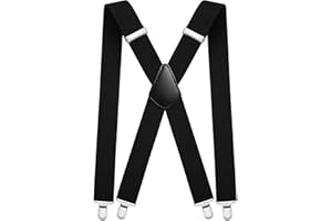 AOMIG Mens Braces, Mens Suspenders with Strong Metal Clips, 3.5cm Wide Heavy Duty Suspenders, Adjustable Elastic Suspenders