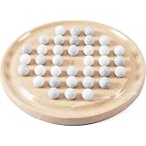 Earthen Crafts Marble Peg Solitaire Board Game, Beige, 10 Inch | Natural Stone, 42 White Marble Balls Single Player Brain Teaser Puzzle Game For Coffee Table Decor, Gift For Family