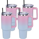 DOMICARE 40 oz Tumbler with Handle and Straw, Stainless Steel Tumbler with Lid and Straw, Reusable Vacuum Insulated Cup, Travel Coffee Mug, Dreamy Pink Blue, 4Pack