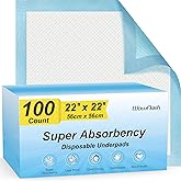 100 Count 22” x 22” Super Absorbency Disposable Underpads, Leakproof Quick Drying Disposable Pads for Baby, Puppy and Adults,