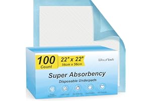 100 Count 22” x 22” Super Absorbency Disposable Underpads, Leakproof Quick Drying Disposable Pads for Baby, Puppy and Adults,