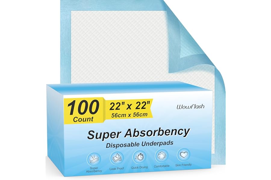 100 Count 22” x 22” Super Absorbency Disposable Underpads, Leakproof Quick Drying Disposable Pads for Baby, Puppy and Adults, Puppy Pads, Cat Pee Pads for Dogs, Potty Puppy Training Pads