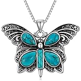 RMREWY Genuine Turquoise Butterfly Pendant Necklace,925 Sterling Silver Native American Boho Western Pendant Real Gemstone Jewelry Birthdays Gift for Women Butterfly Lover
