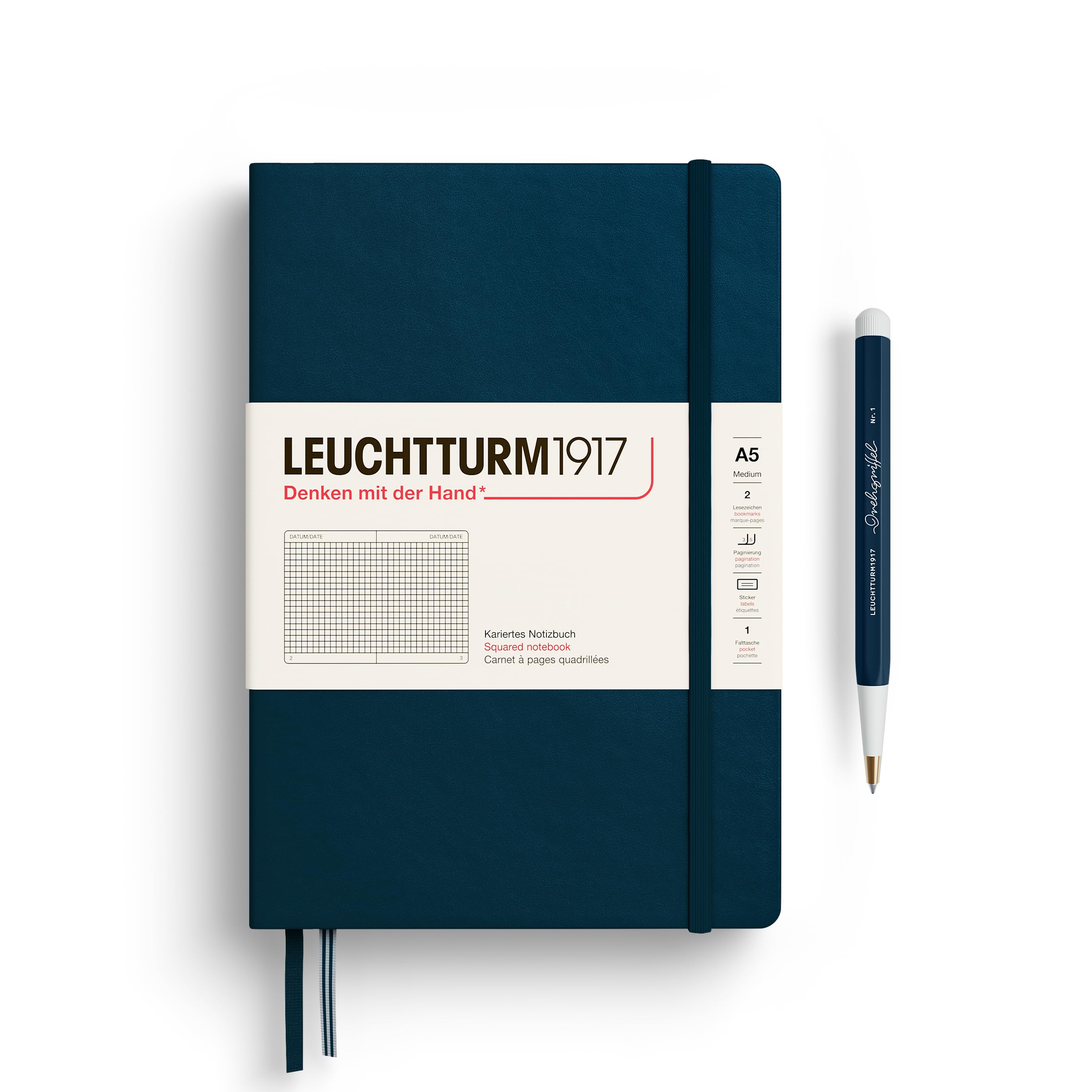 LEUCHTTURM1917 372191 Notebook Medium (A5), Hardcover, 251 Numbered Pages, Deep Sea, Squared — image 1