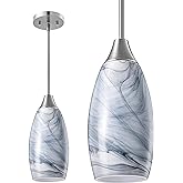 EDISHINE Pendant Light Fixture, Handcrafted Art Glass Hanging Light, Hardwired Ceiling Light, Grey Marble Glass Shade, Adjust