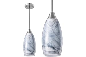 EDISHINE Pendant Light Fixture, Handcrafted Art Glass Hanging Light, Hardwired Ceiling Light, Grey Marble Glass Shade, Adjustable Brushed Nickel Rods, E26 Base, Pendant Lamp for Kitchen Island, Bar