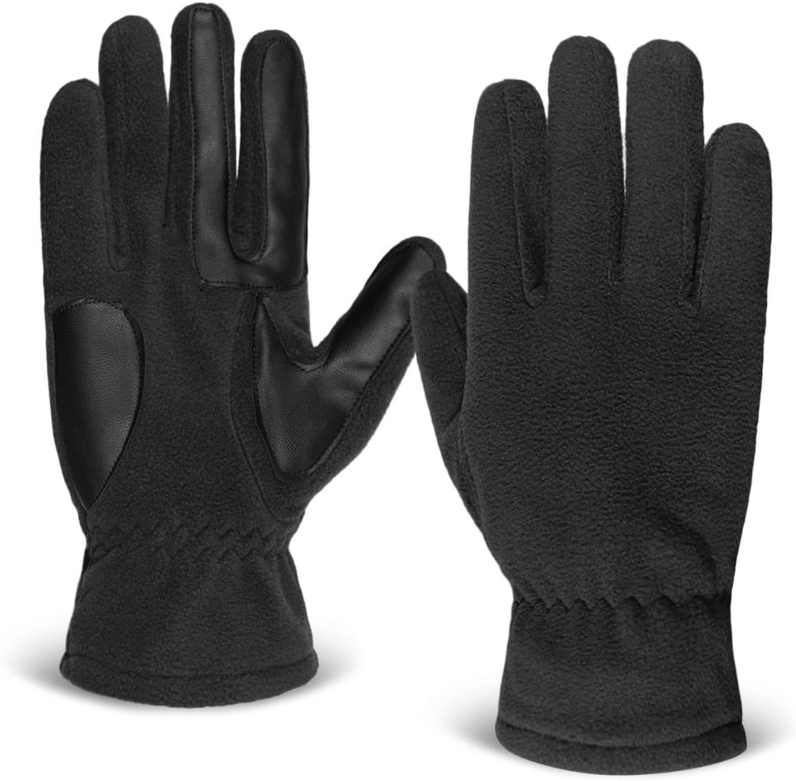 Mens Warm Winter Fleece Gloves with 3 Touchscreen Fingers Texting Leather