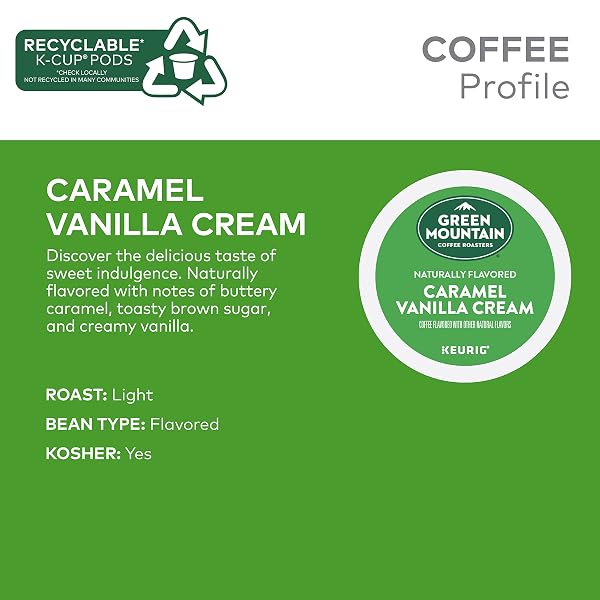 GREEN MOUNTAIN COFFEE ROASTERS CARAMEL VANILLA CREAM, SINGLE-SERVE KEURIG K-CUP PODS, FLAVORED LIGHT ROAST COFFEE, 24 COUNT