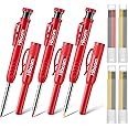Hiboom 3 Pack Carpenter Pencils Set with 24 Refills, 2.8 mm Carpenters Mechanical Pencil Built in Sharpener Woodworking Marking Tool Solid Long Nosed Deep Hole Construction Pencil