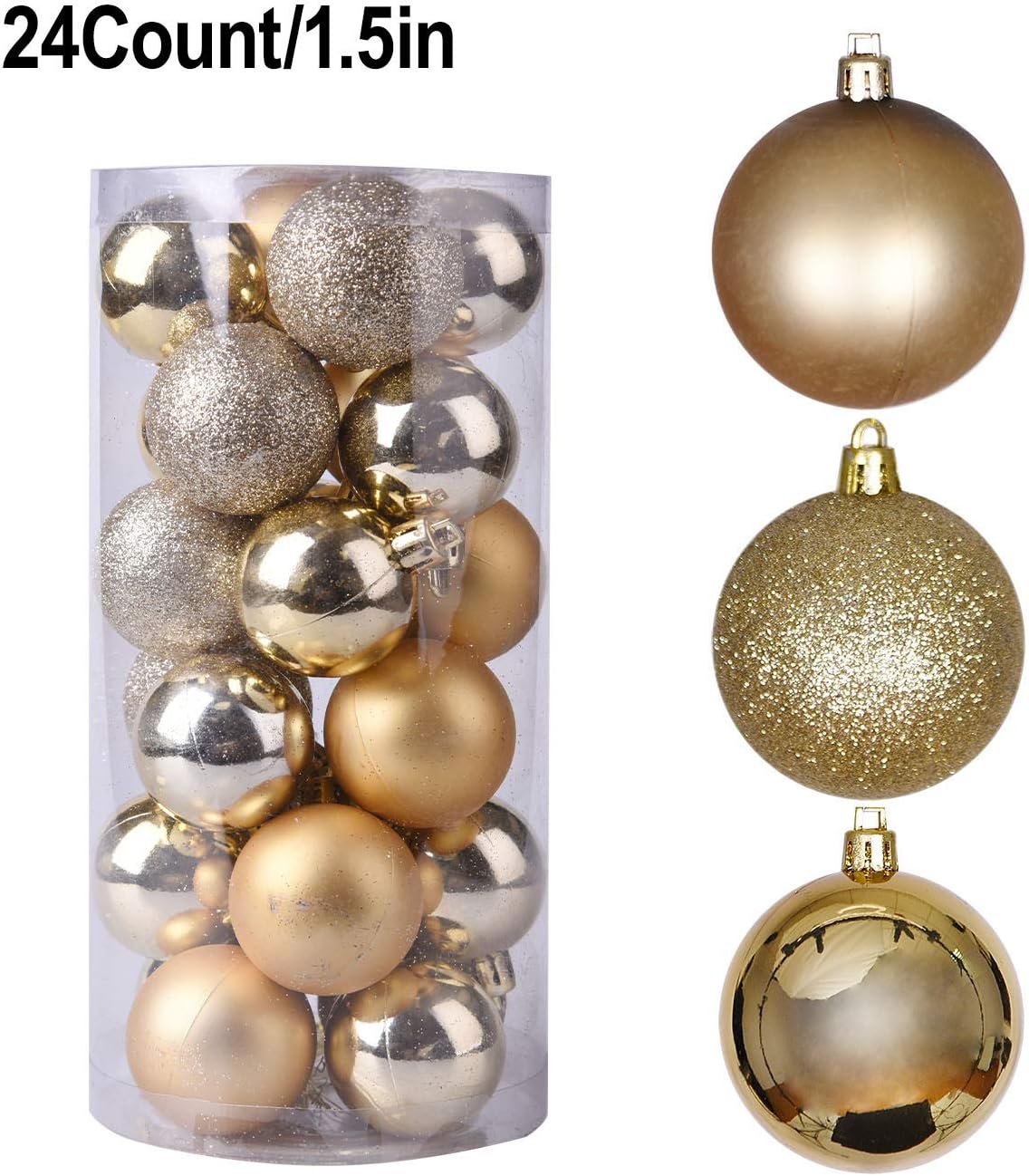 XINJIANGNAN Christmas Balls Ornaments Shatterproof Hanging Ball Tree Decorations for Holiday Wedding Party (Golden, 1.57 in)