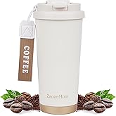 ZaoanHom Insulated Coffee Mug with Ceramic Coating, 18 oz Ceramic Lined Travel Coffee Mug with Leakproof Lid, Double Wall Stainless Steel Hot & Cold Drinking Cup for Office Camping Travel, White