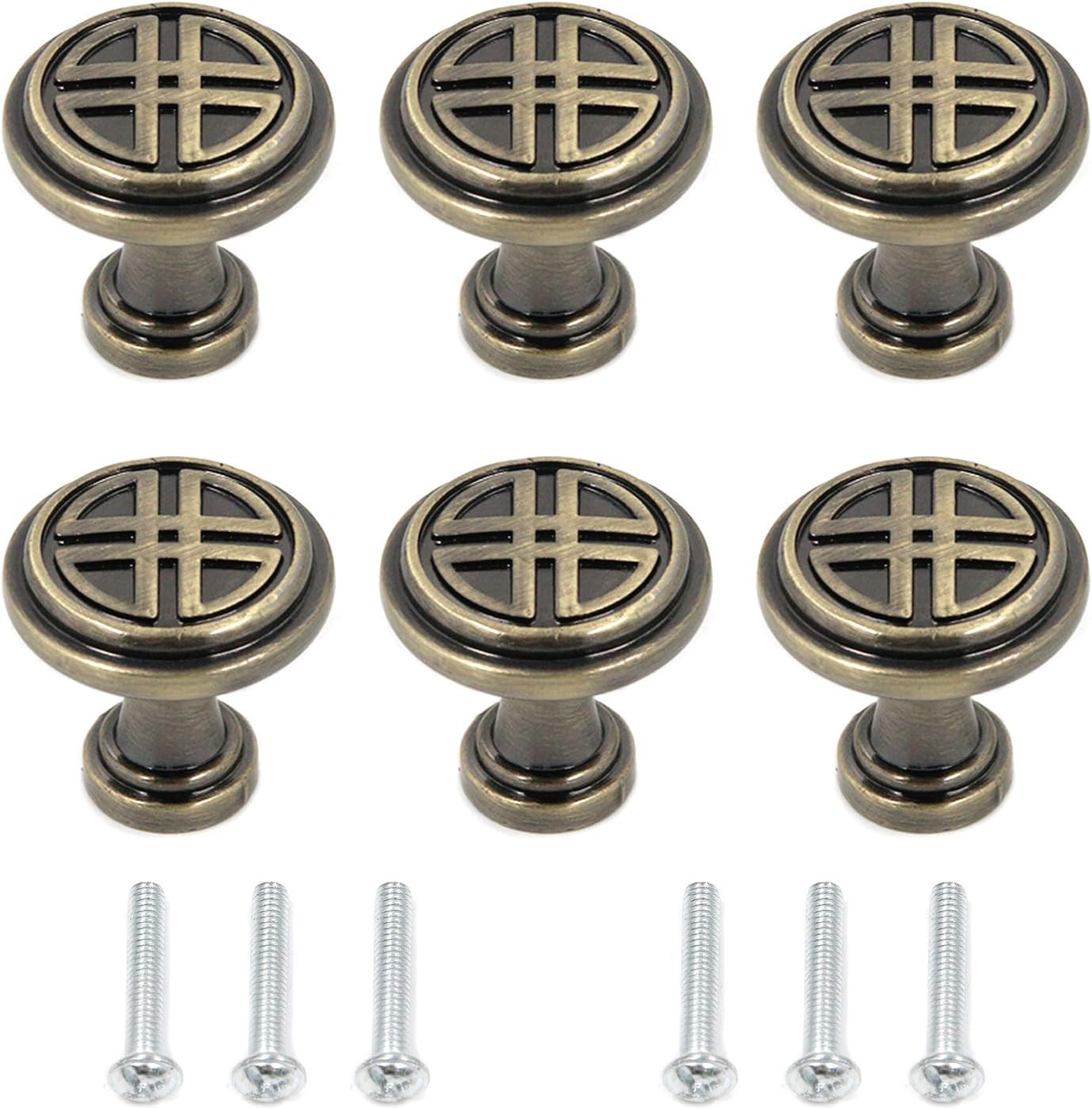 Geesatis 6 pcs Vintage Pull Knobs Decorative Round Drawer Knobs and