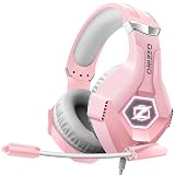 Ozeino Gaming Headset for PC, Ps4, Ps5, Xbox Headset with 7.1 Surround Sound, Gaming Headphones with Noise Cancelling Mic RGB Light Over Ear Headphones for Xbox Series X/S, Switch-Pink