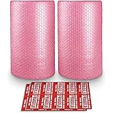 Pacific Mailer 2-Pack Anti-Static Bubble Cushioning Wrap Rolls, 3/16" x 12" x 72' ft Total, Perforated Every 12", 20 Fragile Stickers for Packaging, Shipping, Mailing