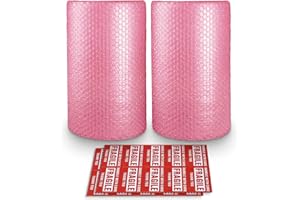 Pacific Mailer 2-Pack Anti-Static Bubble Cushioning Wrap Rolls, 3/16" x 12" x 72' ft Total, Perforated Every 12", 20 Fragile Stickers for Packaging, Shipping, Mailing