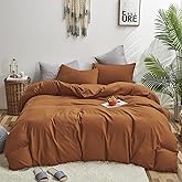 KAREVER Pumpkin Color Comforter Sets Cinnamon Color Bedding Set King 3 PCs Pumpkin Comforter Sets Women Breathable Soft Burnt Orange Bedroom Collection Solid Rust Color Adults Pumpkin Bedding King