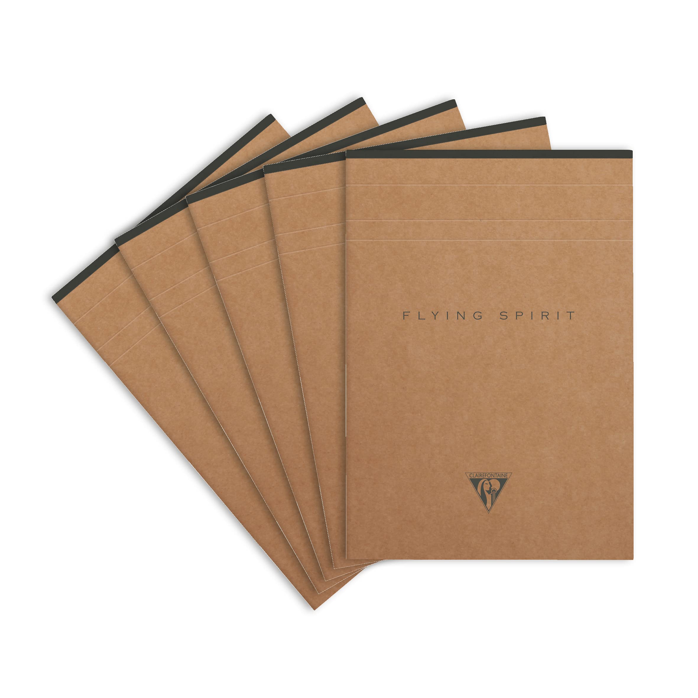 Clairefontaine 103636C - A pack of 5 glued Flying Spirit Kraft letterhead pads 140 detachable ivory pages 14.8x21cm 90g lined, brown Kraft cover, patterns ass