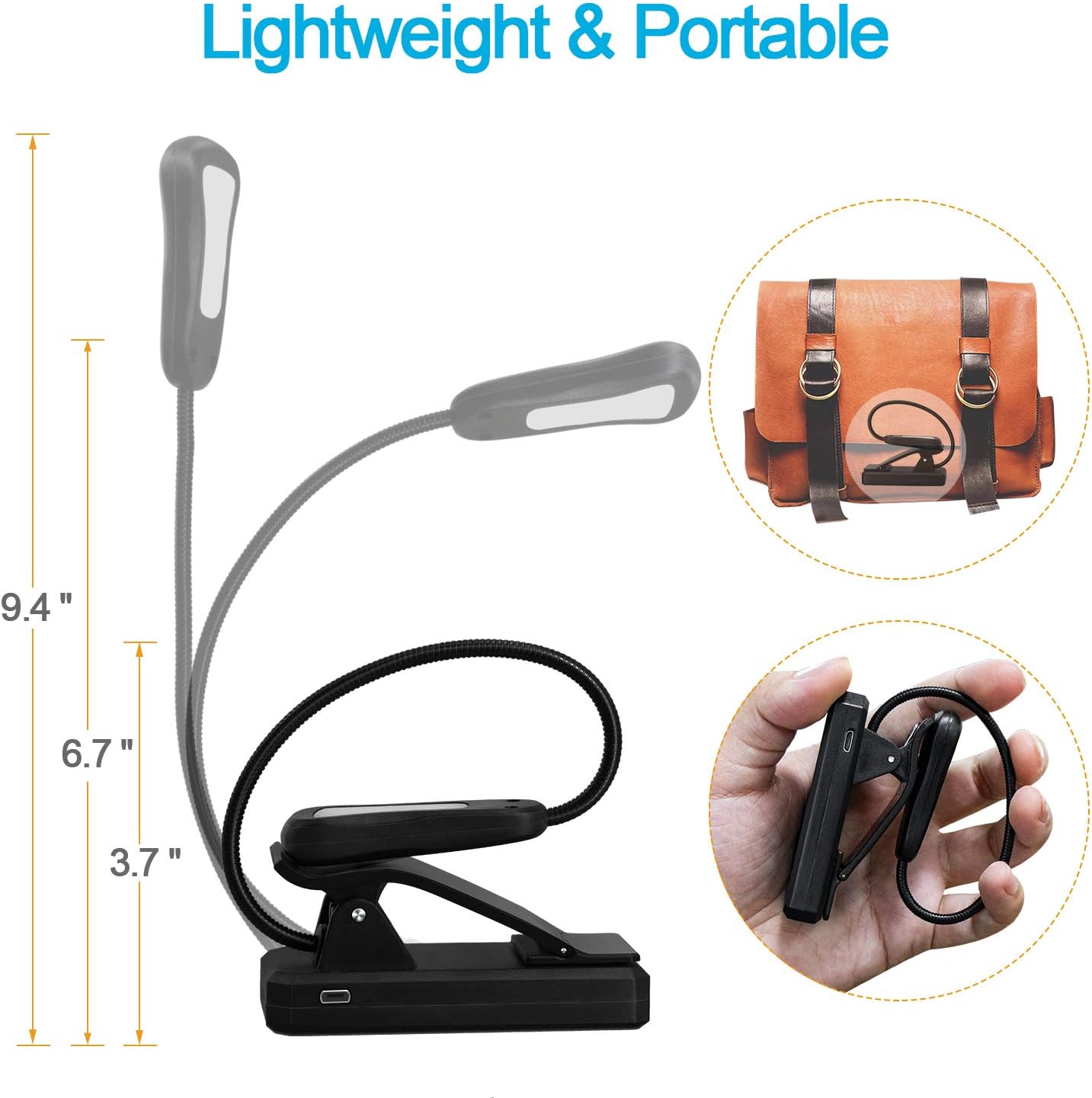Book Light - Rechargeable Reading Lights for Books in Bed with 3 Colors and 9 Brightness, LED Book Reading Light with Clip for Kids, USB Reading Light for Bed, Sofa, Music Stand, Office, Travel - - 